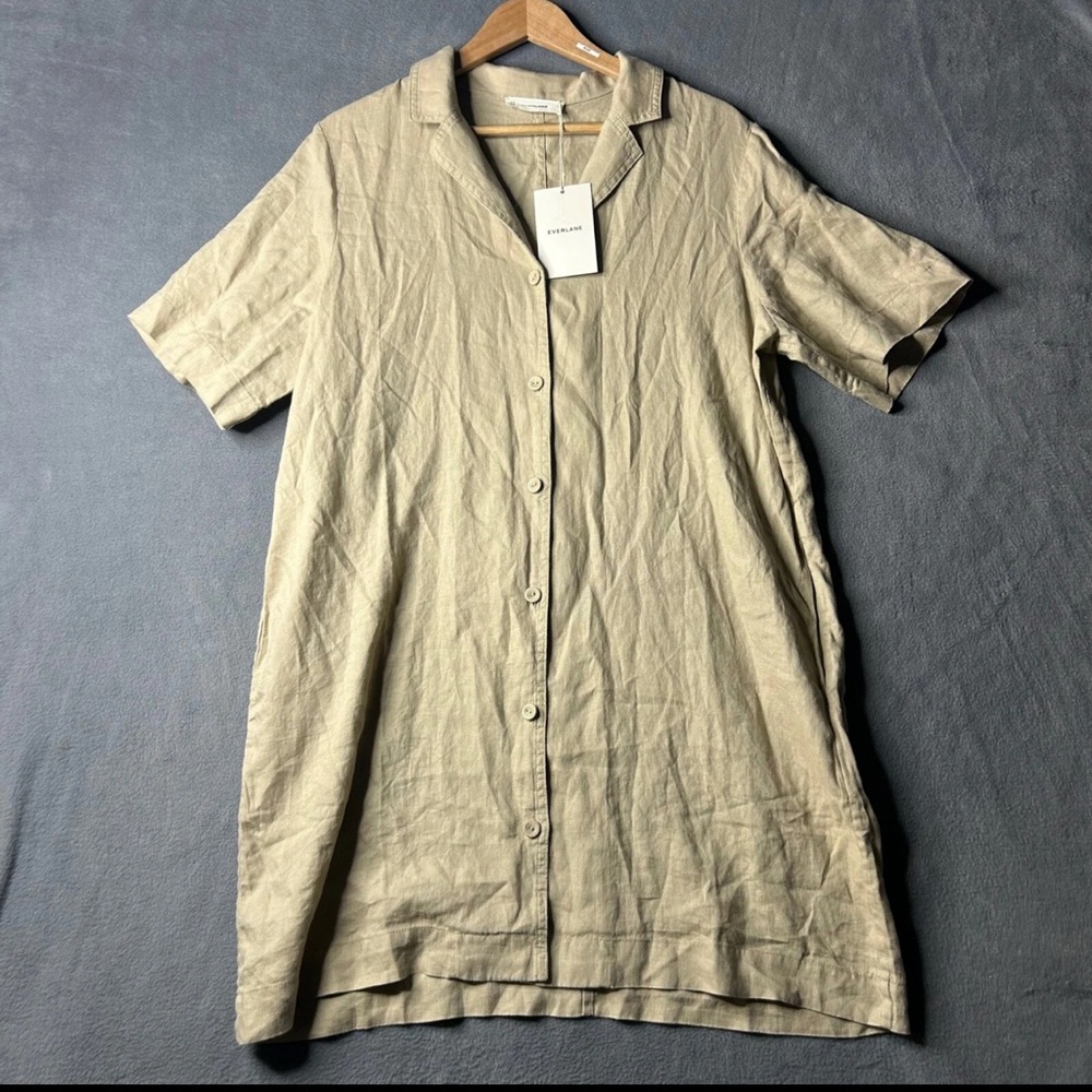 Everlane Khaki Short Sleeve Linen Dress